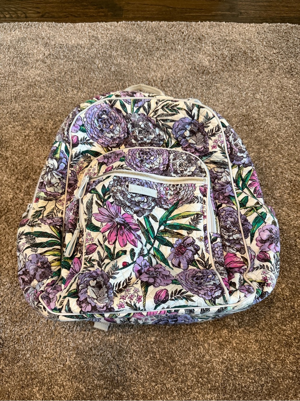 Vera Bradley Purple Floral Quilted Backpack multiple compartments - Picture 3 of 16